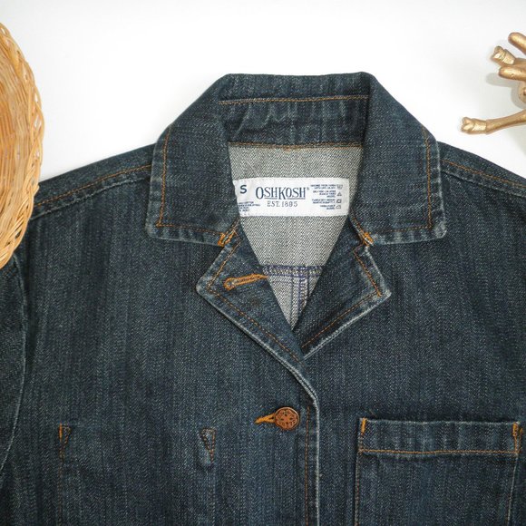 RARE Vintage OSHKOSH Dark Denim Chore Coat 90's Barn Utility Jacket S - Picture 5 of 7